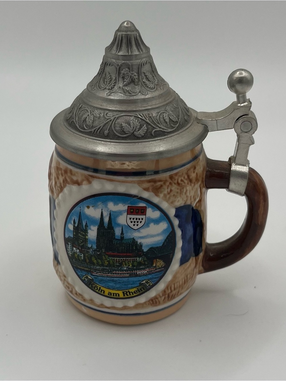 Vintage Gerz Mini Porcelain Pewter Lidded Beer Stein
